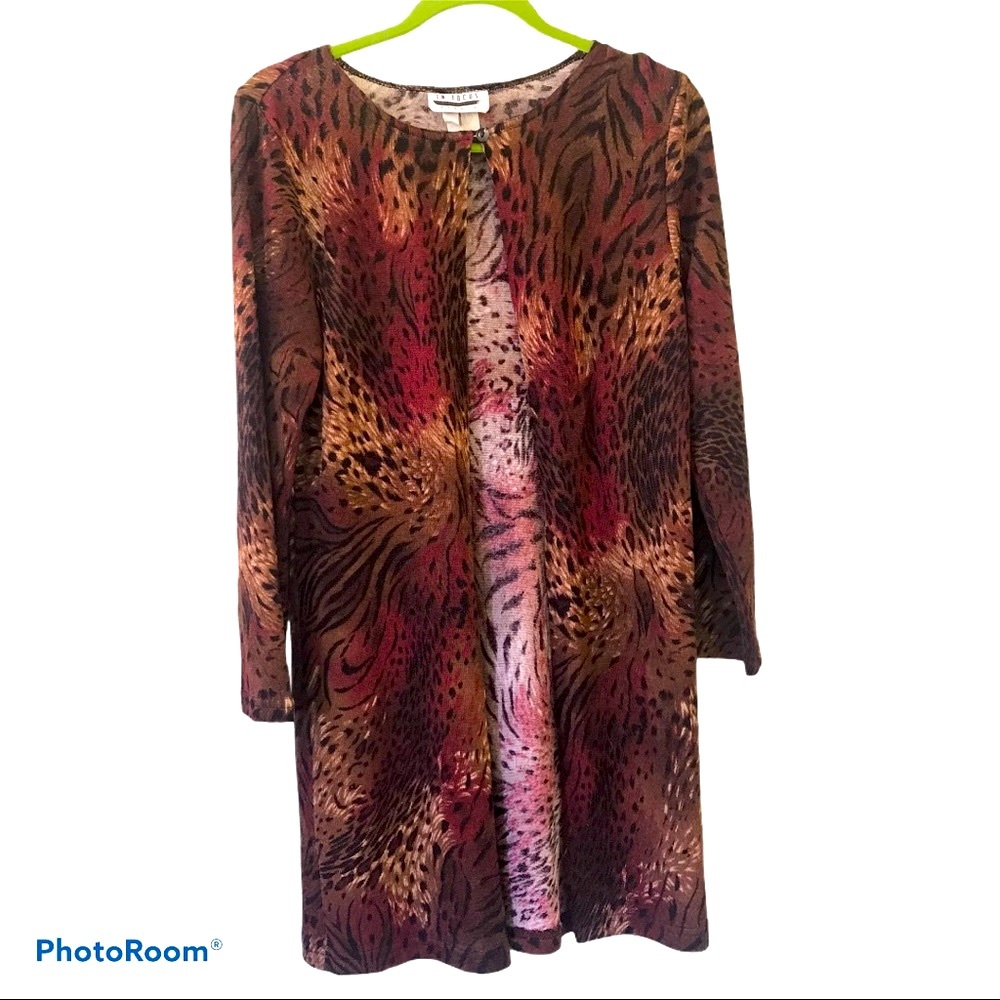 En Focus Animal Print One Button Long Cardigan
